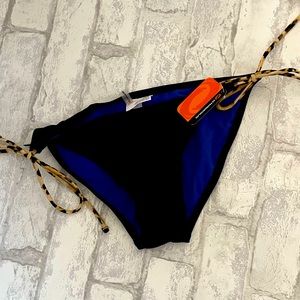 New Academy Sports O’Rageous Black with Leopard Print Side Ties Bikini Bottoms
